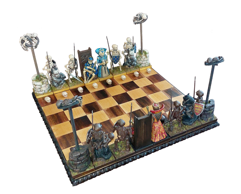 storia medievale gioco degli scacchi con scheletri